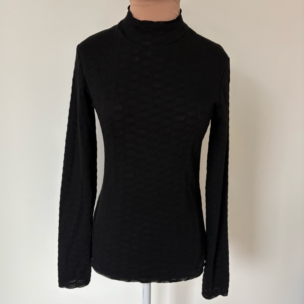 LUUKAA Lagenlook Black Thick Mesh Knit Long Sleeve Mock Neck Top NWT Sz 0/4-6/S